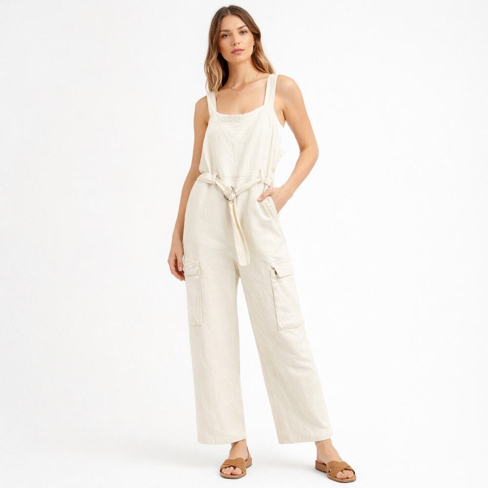 Rachel Comey Cream Utility Jumpsuit Overalls Cotton Belted Cargo Wide Leg Size 8